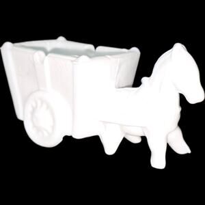 Vintage Milk Glass Horse and Cart Planter Mid-Century Decorative Trinket Dish